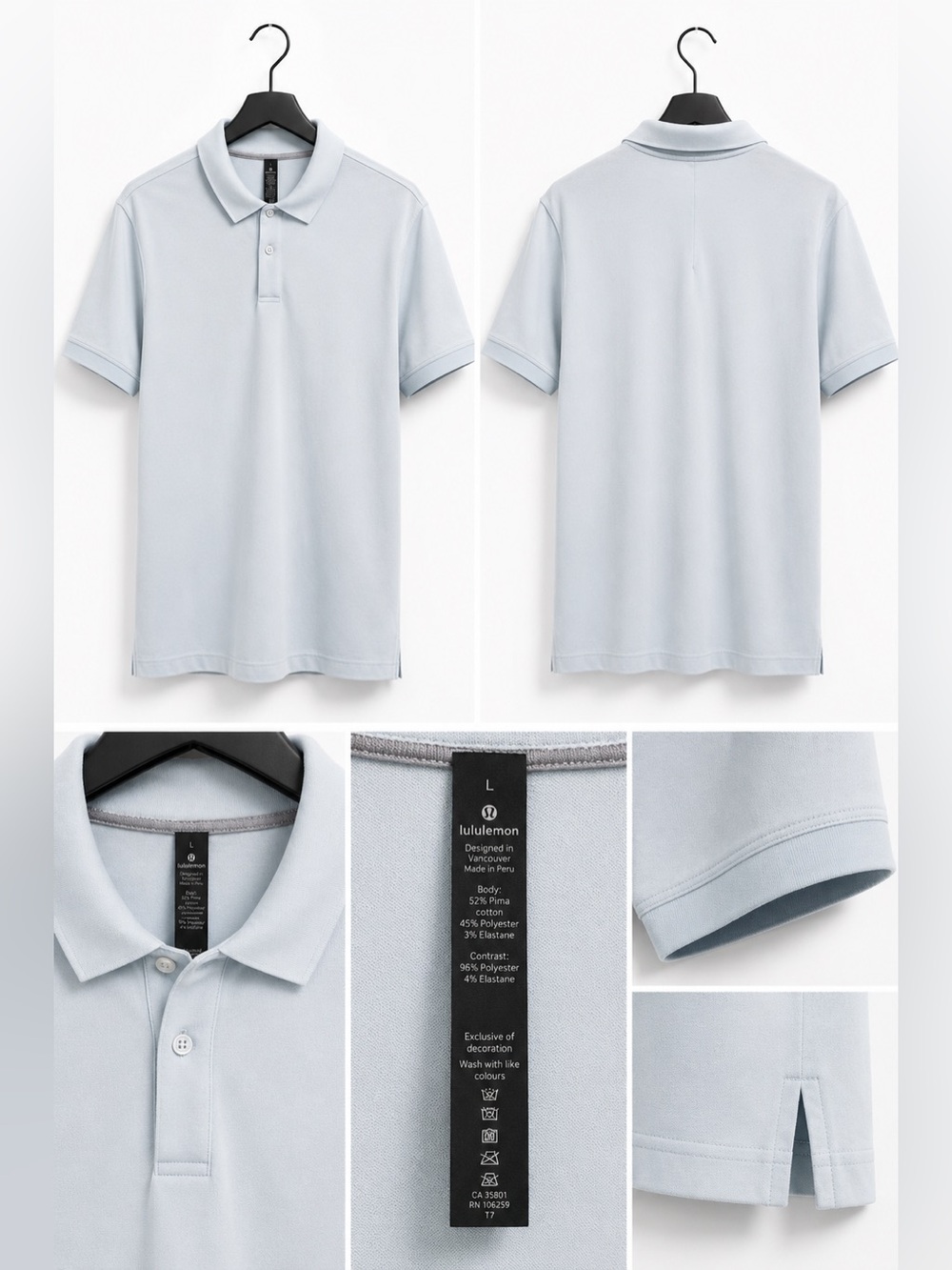 Lululemon Men’s Polo Shirt Bundle Size Large (L) Gray-Powder Blue-Orange - Picture 4 of 5